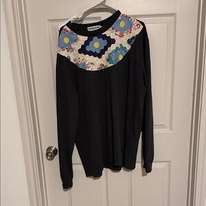 Carleen Black Long-Sleeve Top with Floral Patchwork Yoke